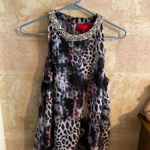 Jennifer Lopez Multi-Color Floral/Cheetah Print Sheer w/Lining Halter Tank Top